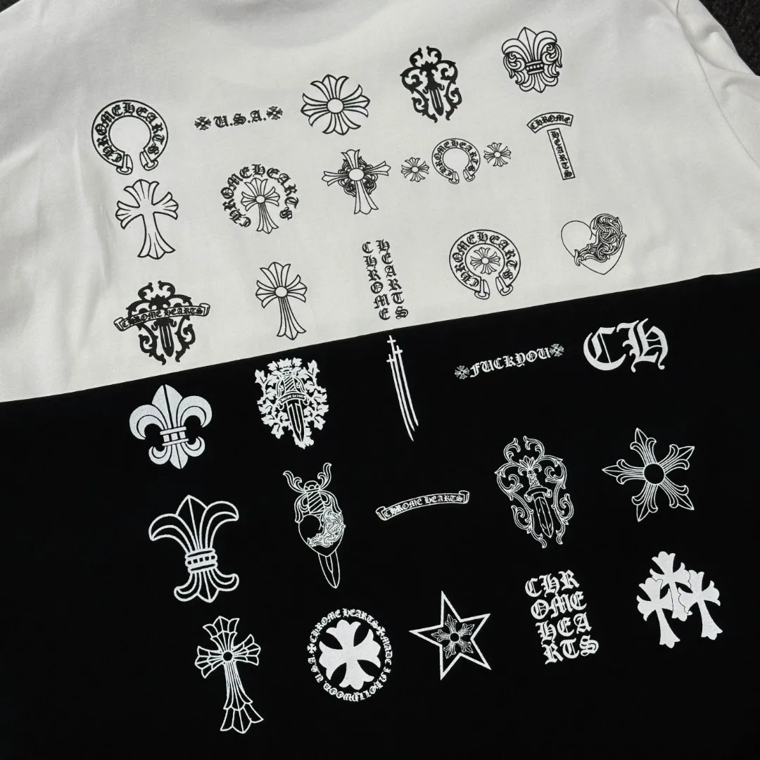 P170 Chrome Hearts Chrome Hearts 25 high-end versions. The fabric is made of 300 grams of high-density pure cotton. It does not deform or shrink. It has three labels. It is the same style for men and women. Technology: Digital printing. Color: White. Black. SIZE: S-XL.